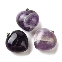 Аметист Подвески из натурального аметиста , с латунной привязкой на поруки, сердце прелести, платина, 26.5~27x25x13.5~14 мм, отверстие : 6.5x3.5 мм