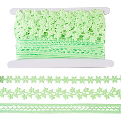 Светло-зеленый 15ярды 3 стили полиэстеровые ленты с полыми листьями, для подарочной упаковки, с картой дисплея 1pc картона, светло-зеленый, 5/8~1-3/8 дюйм (17~34 мм), 5ярды/стиль