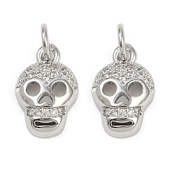 Платина Латунные микропаве прозрачные подвески с фианитом, без кадмия и без свинца, с целью перехода в кольце, череп прелести, платина, 13x8.5x3.5 мм, отверстие : 3 мм