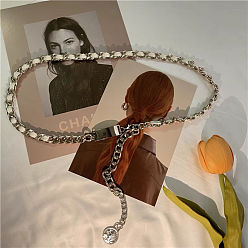 Платина Женские ремни из сплава витой цепи и белой искусственной кожи, платина, 1050 мм