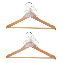 Navajo White Wood Wedding Hanger, with Iron Hook, Polyester Bowknot and Plastic Imitation Pearl, Navajo White, 217x384x15mm