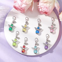 (52) Непрозрачная лаванда Акриловые подвесные украшения ангела, с цинковым сплавом застежками омаров коготь, разноцветные, 45 мм, 8 шт / комплект.