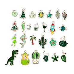 Зеленый 26 шт 26 стиль подвески из легкого золотого сплава с эмалью, сердце, ракушка, молния, луна, лист, звезда, цветок, кубок, планета, кекс, кокос, кактус, дерево, перчатка, кролик, морской конек, морская звезда, динозавр и собака, зелёные, 11.5~29x7~21x1.5~6.5 мм, отверстие : 1.2~4 мм, 1 шт / стиль
