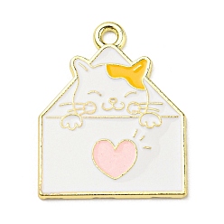 Белый Подвески из цинкового сплава, золотой свет, конверт с подвеской в виде кота, белые, 28.5x23x1.5 мм, отверстие : 2.2 мм