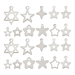 Нержавеющая Сталь Цвет 200 шт 10 стили 201 подвески из нержавеющей стали, лазерная резка, звезда, цвет нержавеющей стали, 9.5~19x8~15x0.5~1 мм, отверстие : 1~1.8 мм, 20 шт / стиль