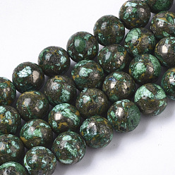 Green Assembled Synthetic Gold Line Regalite/Imperial Jasper/Sea Sediment Jasper Beads Strands, Dyed, Round, Green, 8mm, Hole: 1mm, about 48~49pcs/strand, 15.94 inch(40.5cm)