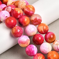 Pink Природный агат бисер нитей, гладкий круглый, окрашенная и подогревом, розовые, 14~14.5 мм, отверстие : 1.2 мм, около 28 шт / нитка, 15.35''~15.75'' (39~40 см)