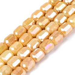 Goldenrod Anti-Tarnish Electroplate Glass Beads Strands, Column, Imitation Gemstone, Dyed, Faceted, Goldenrod, 8.5~9x7.5~8.5mm, Hole: 1~1.2mm, about 39~40pcs/strand, 13.78~14.17 inch(35~36cm)