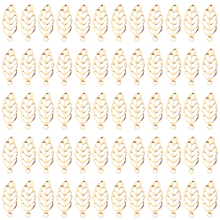 Real 18K Gold Plated 300Pcs Hollow 316 Surgical Stainless Steel Charms, Leaf Charms, Real 18K Gold Plated, 13x5.5x0.3mm, Hole: 0.8~1mm