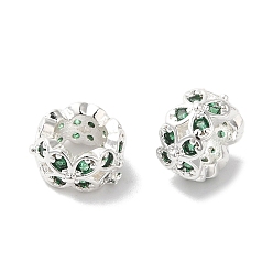 Серебро Долговечные бусины из латуни с микропаве и прозрачным фианитом, цветок, большое отверстие шарик, серебряные, 7.9x4.3 мм, отверстие : 4.1 мм