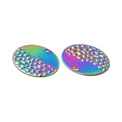 Rainbow Color Ion Plating(IP) 
304 Stainless Steel Pendants, Oval Charm, Rainbow Color, 27.5x22x1mm, Hole: 1.6mm