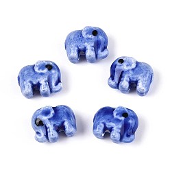 Королевский синий Ручной фарфоровые керамические шарики, Famille выросли стиле, слон, королевский синий, 11x14x8 мм, отверстие : 1.6~1.8 мм