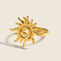 Chapado en Oro Real 18K 304 anillos de dedo de acero inoxidable para mujer, sol, real 18 k chapado en oro, 18.9 mm, diámetro interior: 17.6 mm