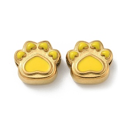 Золотистый Ионное покрытие (ip) 304 шарики из нержавеющей стали, с эмалью, реальный 18 k позолоченный, печать кошачьей лапы, золотые, 14x15x7 мм, отверстие : 3 мм