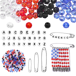 Mixed Color DIY Safety Pins Kits, including Iron Safety Pins, Glass Beads, Acrylic Beads, Mixed Shapes, Mixed Color, 4mm, Hole: 1mm, 4 styles, 150pcs/style, 600pcs