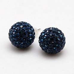 207_Montana 925 Sterling Silver Austrian Crystal Rhinestone Ear Studs, with Plastic Ear Nuts, Round, 207_Montana, 12mm, Pin: 0.8mm
