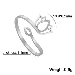 Нержавеющая Сталь Цвет Лотос 304 открытые кольца-манжеты из нержавеющей стали для женщин, цвет нержавеющей стали, внутренний диаметр: регулируемый