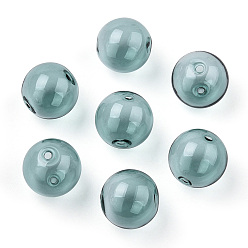 Dark Cyan Transparent Blow High Borosilicate Glass Globe Beads, Round, for DIY Wish Bottle Pendant Glass Beads, Dark Cyan, 18x17mm, Hole: 2mm