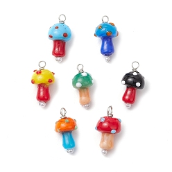 Платина Подвески лэмпворк ручной работы, гриб, с медной проволокой и бусинами из АБС-пластика, имитирующими жемчуг, платина, 23~23.5x11~13.5 мм, отверстие : 3 мм