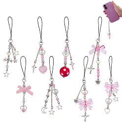 Платина 8шт. сплава и акриловые мобильные ремешки, платина, 123~152 мм, 8 шт / комплект