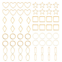 Real 18K Gold Plated Brass Linking Rings, Mixed Shapes, Real 18K Gold Plated, 68x52x11mm, 64pcs/box