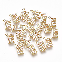 Letter E Brass Cubic Zirconia Charms, Letter, Clear, Real 18K Gold Plated, Letter.E, 10x6.5x1.5mm, Hole: 1mm