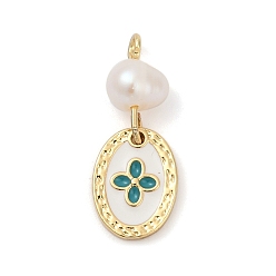 Снежный Подвески из натурального пресноводного жемчуга и латуни, с эмалью, овальные амулеты, стойки покрытие, без кадмия и без свинца, долговечный, снег, 22.5x9x5.5 мм, отверстие : 1.8 мм