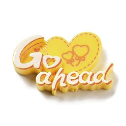 Yellow Opaque Resin & Plastic Cabochons, Heart with Word Go ahead, Yellow, 20x32x5.5mm