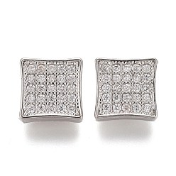 Платина Пуговицы на хвостовике из латуни с микропейвом и прозрачным кубическим цирконием, квадратный, платина, 8x8x3.5 мм, отверстие : 1 мм