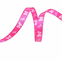 Deep Pink 4.5M Flat Santin Awareness Ribbon, Polyester Pink Ribbon, for Gift Wrapping, Party Decorations, Deep Pink, 3/8 inch(10mm), about 4.92 Yards(4.5m)/Roll
