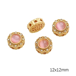 Плоский Круглый Латунные многожильные звенья «кошачий глаз», плоско-круглые, 12 мм