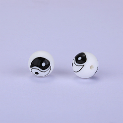 White Printed Round with Yin-yang Pattern Silicone Focal Beads, White, 15x15mm, Hole: 2mm