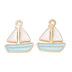 Blue Alloy Enamel Pendants, Ship Charms, Golden, Blue, 19.5x16x1mm, Hole: 1.6mm
