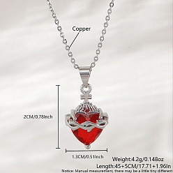 Платина Женские подвески в виде сердца из латуни и красной смолы, платина, 17.72 дюйм (45 см)