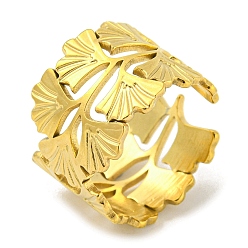 Золотой 304 из нержавеющей стали широкая полоса кольцо, открытое кольцо-манжета с листом гинко, золотые, размер США 6 3/4 (17.1 мм)