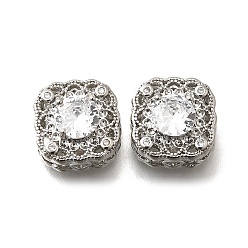 Прозрачный Латунные стеклянные бусины, без кадмия, без никеля и без свинца, Реальная платина, квадратный, прозрачные, 13.5x13.5x7.5 мм, отверстие : 1.8 мм