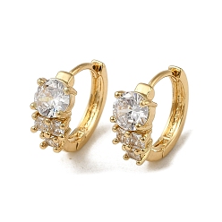 Light Gold Brass Micro Pave Cubic Zirconia Hoop Earring, with Glass, Light Gold, 14.5x6mm