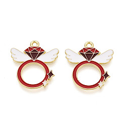 Коричневый Подвески из сплава с эмалью ко дню святого валентина, подвески-кольца и крылья, золотые, коричневые, 22.5x20x1 мм, отверстие : 1.6 мм