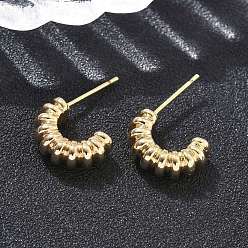 Настоящее золото 18K C-образные латунные серьги-гвоздики, реальный 18 k позолоченный, 15x21x5 мм