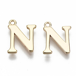 Letter N Латунь прелести, без никеля , буквы, реальный 18 k позолоченный, letter.n, н: 13x10x2 мм, отверстие : 1.2 мм