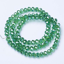 Lime Green Electroplate Glass Beads Strands, Pearl Luster Plated, Faceted, Rondelle, Lime Green, 3x2mm, Hole: 0.8mm, about 150~155pcs/strand, 15~16 inch(38~40cm)