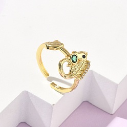 Sea Horse 304 Открытые кольца-манжеты из нержавеющей стали с кубическим цирконием для женщин, золотые, морской конек, регулируемый, 14.5x10 мм