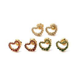 Mixed Color Rhinestone Hollow Heart Stud Earrings, Real 14K Gold Plated 304 Stainless Steel Jewelry for Women, Mixed Color, 10x11.5mm, Pin: 0.8mm