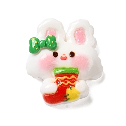 Кролик Рождественская серия милые непрозрачные смоляные декоден кабошоны, кролик, 27x24.5x9.5 мм
