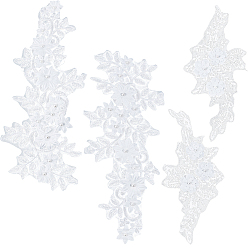 White 4Pcs 2 Styles Flower Polyester Embroidery Sew on Ornament Accessories, Sewing Craft Decoration, with Plastic Imitation Pearls, White, 310~357x136~173x7.5mm, 2pcs/style