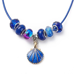 Medium Blue DIY European Bracelet Necklace Making Kit for Kid, Including Brass Chain Bracelet & Wax Rope Necklace Making, Large Hole Style Alloy Pendant & Resin Beads, Medium Blue, Pendant: 36.5~39mm, Hole: 5mm, 16Pcs/set