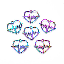 Rainbow Color Подвески из сплава цвета радуги, без кадмия и без свинца, сердце с сердечным приступом, 24x29.5x2 мм, отверстие : 1.8 мм