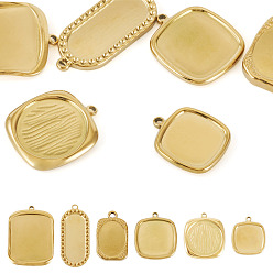 Настоящее золото 18K 6шт 6 стили 304 настройки подвески из нержавеющей стали кабошон, ионное покрытие (ip), прямоугольник и овал, реальный 18 k позолоченный, лоток : 13~23x9~18.5 мм, 18~30x13.5~21x2~3 мм, отверстие : 1.2~2 мм, 1 шт / стиль