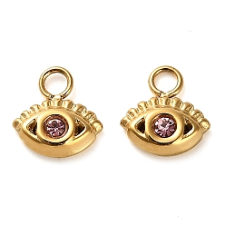 Eye 304 подвески из нержавеющей стали, со стразами, золотые, глаз, 8x7.5x3 мм, отверстие : 1.8 мм