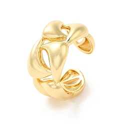 Golden Brass Open Cuff Rings, Hollow Teardrop, Golden, Inner Diameter: 18mm